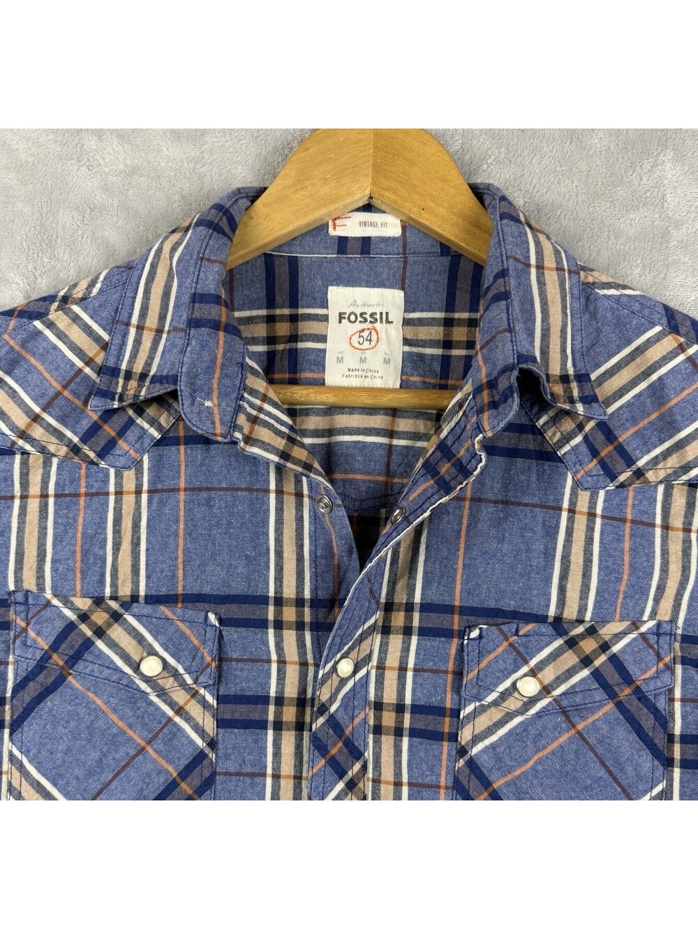 Fossil 54/M Men's Vintage Fit Pearl Snap Long Sleeve Western Plaid Shirt Cowboy